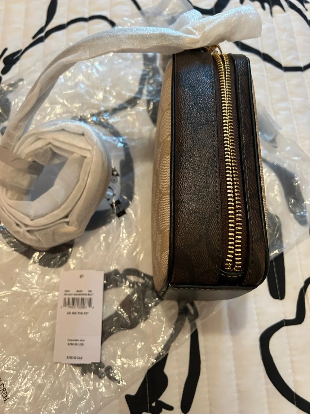 Coach Beige Signature Canvas Phone Crossbody with Chalk Trim